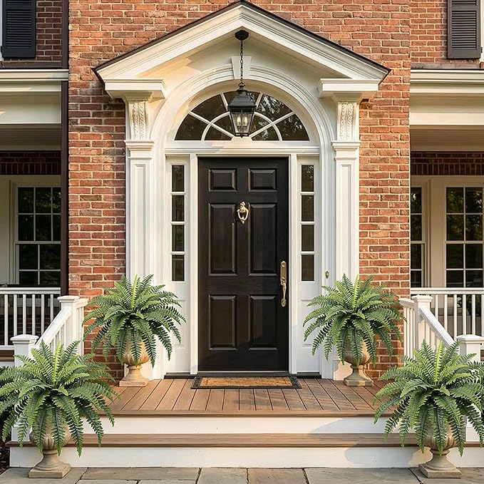 Fake Ferns, 35IN Realistic Fake Bush Plants, 4 Faux Ferns with 39 Fronds for Outdoors Garden Planter Porch Entrance Home Decor