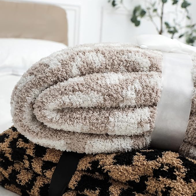 bearberry Fuzzy Leopard Knitted Throw Blanket Soft Cozy Warm Microfiber Blanket for Couch Sofa Bed Travel(Graphite/Carbon, 51"x70")