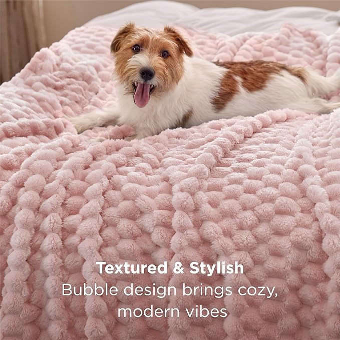 Bedsure King Size Blanket for Bed - 350GSM Fluffy Plush Bubble Blanket King for Home Room Decor, GentleSoft Cute Fleece Soft Cozy Gifts for Women Girls, Pink, 108x90 Inches