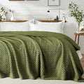 Exclusivo Mezcla Queen Size Fleece Blanket for Bed, Extra Soft Warm Decorative Fuzzy Blanket for Women, Lightweight Cozy Bedding Blankets, 90x90 Inches, Olive Green