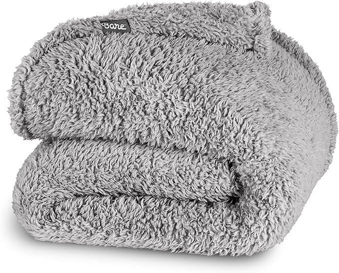 Bare Home Faux Shearling Blanket - Full/Queen Size - Blanket for Bed, Sofa, Couch, Camping, Travel, and Gifts - Warm & Lightweight - Fluffy & Soft (Full/Queen, Solid Light Grey)