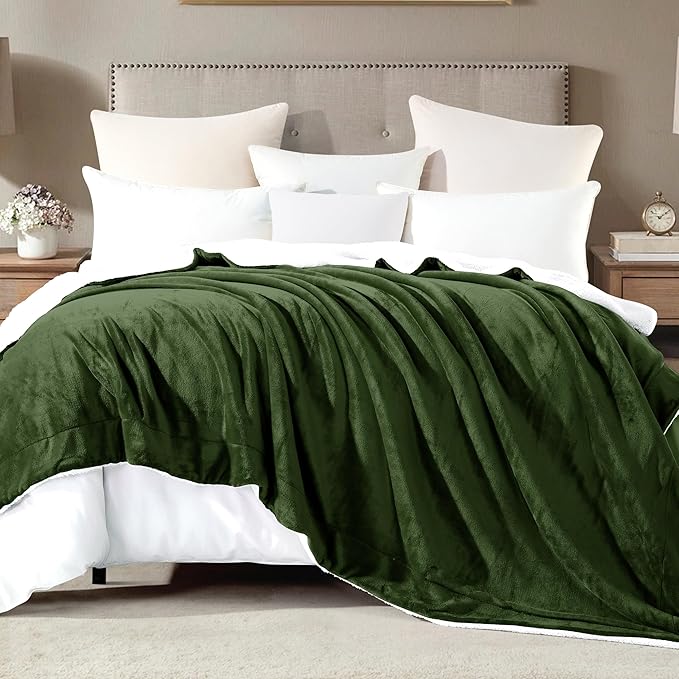 Mocassi Premium Ultra-Soft Flannel Fleece Sherpa Throw Blanket - Warm Cozy Reversible Plush Micromink Blanket for Couch, Bed and Sofa - Fluffy, Christmas Winter Bedding Gift, King, Sage