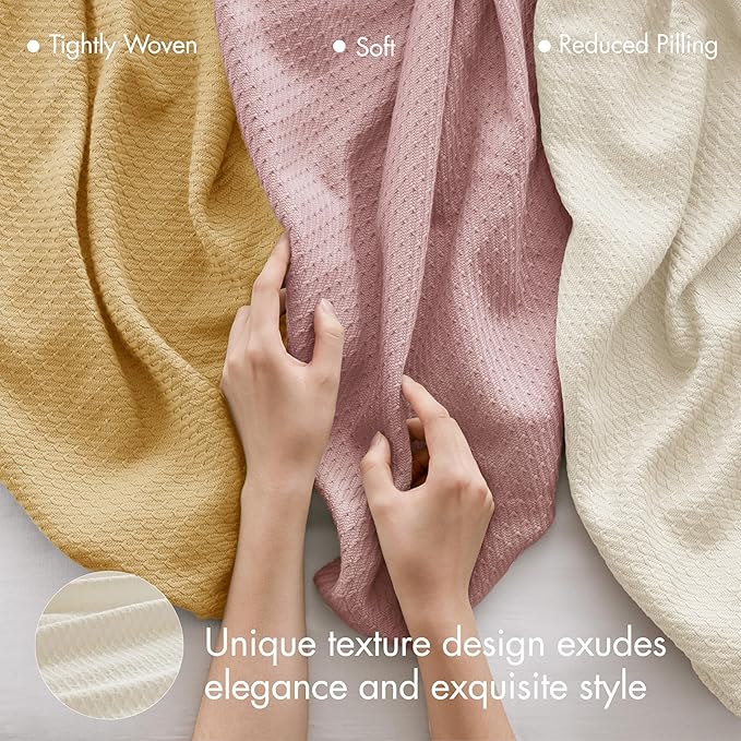 Madison Park 100% Egyptian Cotton Lightweight Summer Blanket, Breathable Waffle Knit Design, Soft Cozy All-Season Throw for Bed, Couch or Sofa, Blue Full/Queen Size (90"x90")