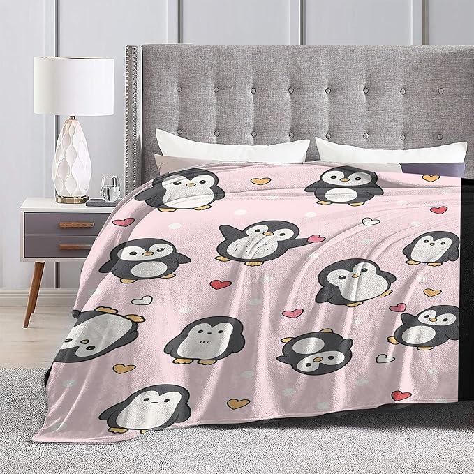 Penguin Throw Blanket Soft Warm Cozy Cute Penguins Blankets Fuzzy Plush Fleece Penguin Blanket Gifts for Couch Bed Sofa Home Decor 40''X50''