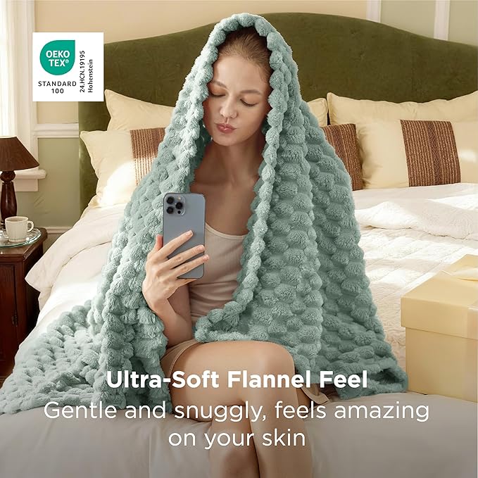 Bedsure Sage Green Throw Blanket for Couch - 350GSM Fluffy Plush Bubble Blanket for Bed Home Room Decor, GentleSoft Cute Fleece Soft Cozy Gifts for Women Girls, 50x60 Inches