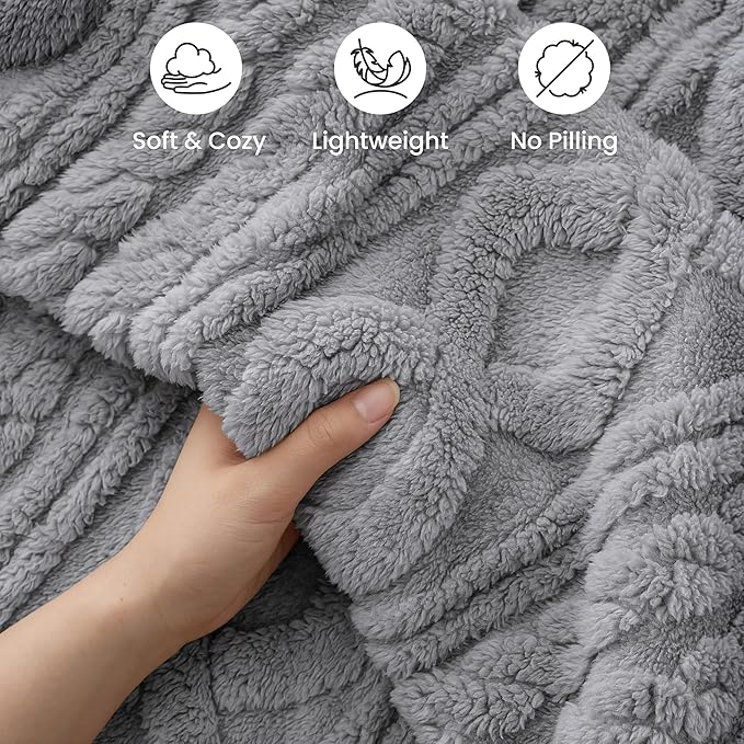 Joiedomi Queen Size Blanket for Bed, Soft Grey Fleece Blankets Gifts for Women Mom Girls, 280GSM Cozy Cute Soft Throw Home Room Decor Aesthetic Gifts 90x90 Inches