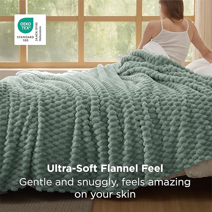 Bedsure Blanket Queen Size for Bed - 350GSM Fluffy Plush Bubble Blanket Queen Size for Home Room Decor, GentleSoft Cute Fleece Soft Cozy Gifts for Women Girls, Sage Green, 90x90 Inches