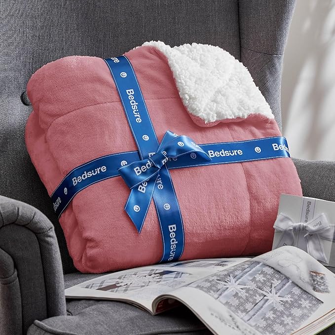 Bedsure GentleSoft Sherpa Fleece Throw Blanket for Couch, Non-Heated, Thick and Warm Throw for Girls and Women, Soft Fuzzy Plush Blanket for Winter, Dusty Rose, 50x60 Inches