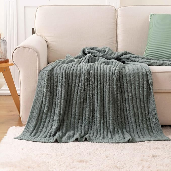 BATTILO Sage Green Throw Blanket, Fuzzy Soft Green Throw Blankets, Warm Lightweight Knit Blanket for Bed, Sofa, Spring Home Decor, 50"x60"
