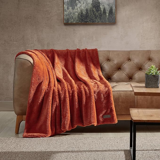 Eddie Bauer - Throw Blanket, Ultra-Soft Sherpa & Reversible Bedding for Year Round Comfort, Throw Blanket for Couch or Bed (Textured Solid Orange, 50" x 60")