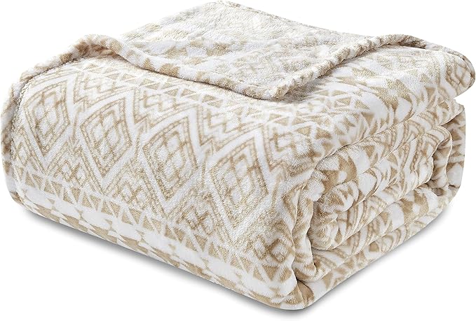 Elegant Comfort Ultra Soft Print Flannel Fleece Bed Blanket, Cozy-Fuzzy Lightweight Bedspread Coverlet, All Season Decorative Blanket for Couch, Sofa, Geometric Design, King Size, Tala