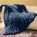 Faux Fur Blanket, Throw Blanket for Couch, Fluffy Blanket with Stretch Ruched Design, Ultra Soft Giftable Home Decor, 50x60 inches, Blue