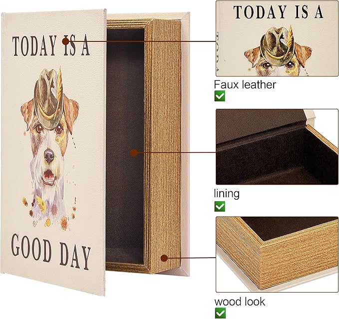 PACOLO Decorative Book Boxes, Faux Wood cover Storage for Hidden Jewelry, Money, and Cash (TODAY IS A GOOD DAY)