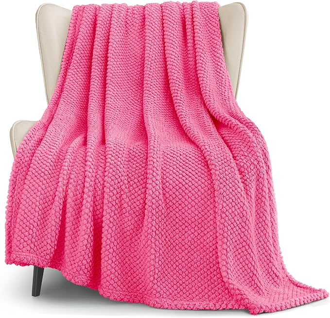 Whale Flotilla Extra Large Fuzzy Fleece Throw Blanket for Couch, 50x70 Inch Fluffy Warm Soft Jacquard Blankets for All Season, Lightweight and Cozy, Hot Pink