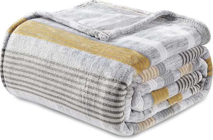 Elegant Comfort Ultra Soft Print Flannel Fleece Bed Blanket, Cozy-Fuzzy Lightweight Bedspread Coverlet, All Season Decorative Blanket for Couch, Sofa, Striped Design, Queen Size, Brea Stripe