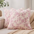 100% Cotton French Pastoral Throw Pillow Covers Set of 2, 22x22 Inch Pink Farmhouse Decorative Cushion Covers for Sofa Bed Living Room Home Decor