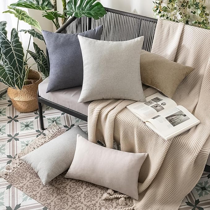 MIULEE Pack of 2 Decorative Outdoor Solid Waterproof Throw Pillow Covers Faux Linen Garden Farmhouse Cushion Cases for Patio Tent Balcony Couch Sofa 20x20 Inch Taupe Grey