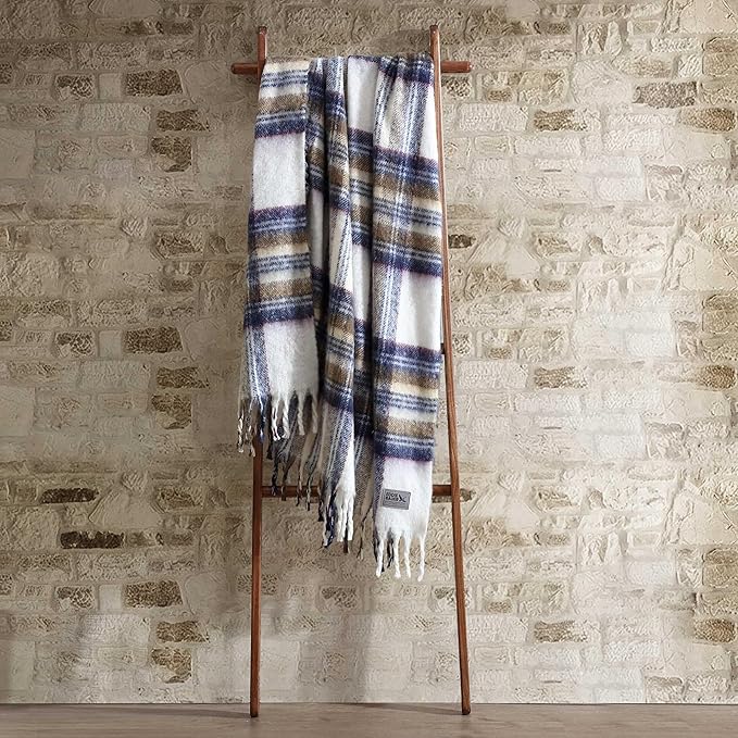 Eddie Bauer - Throw Blanket, Faux Mohair Plaid Bedding with Ultra-Soft Yarn-Dyed Construction, Throw Blanket for Couch or Bed (Edgewood Plaid Beige, 50" x 60")