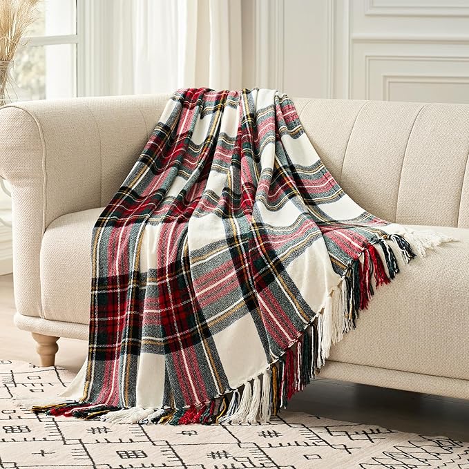EverGrace Stewart Christmas Plaid Chenille Throw Blanket for Couch, Super Soft Cozy Tartan Checkered Throw Blanket with Tassels, Lightweight Plush Chenille Knit Throw for Christmas Decor, 60”x80”