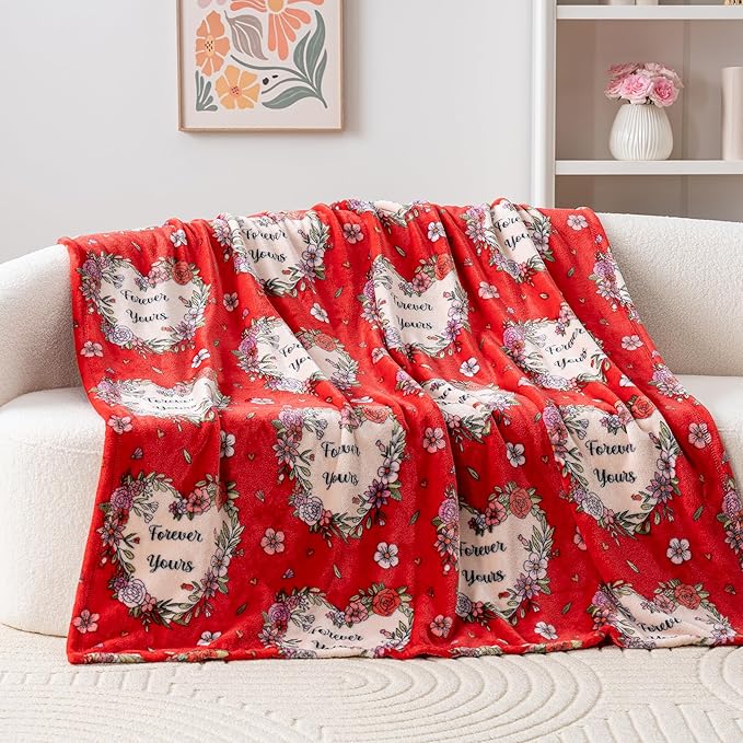 Berkshire Velvetloft® Plush Throw Blanket – Ultra Soft & Cozy Gift for Mom, Women & Loved Ones, Perfect for Mother’s Day, Valentine’s, Birthday, and Everyday Use, Boquet Hearts Red, 50''× 60''
