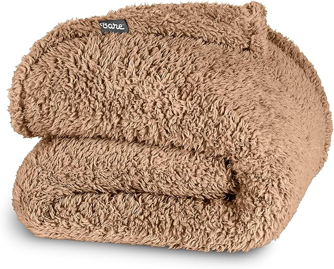 Bare Home Faux Shearling Blanket - Blanket for Bed, Sofa, Couch, Camping, Travel, and Gifts - Warm & Lightweight Throw - Fluffy & Soft (Twin/Twin XL, Solid Teddy Bear Brown)