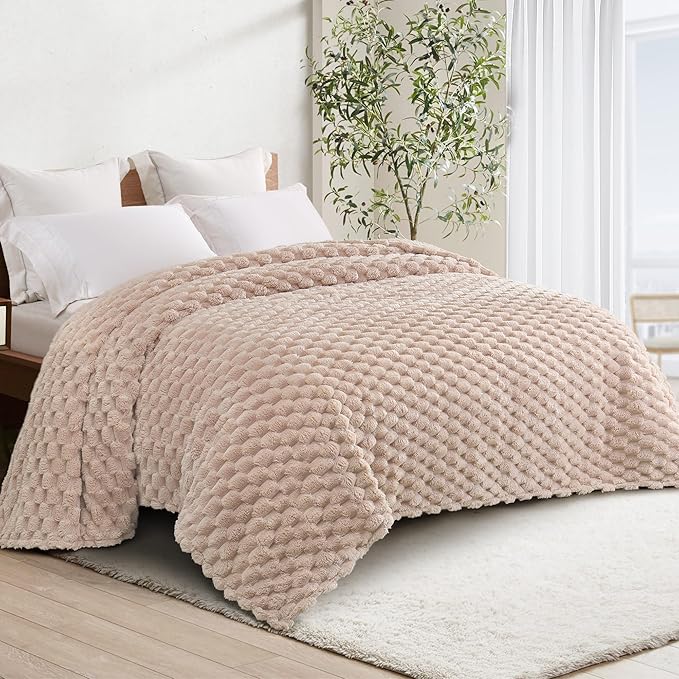 Whale Flotilla Twin Size Blanket for Bed with Jacquard Pattern, Fuzzy Soft Cozy Exquisite Blankets for All Season, Warm and Fluffy, 60x80 Inch, Camel