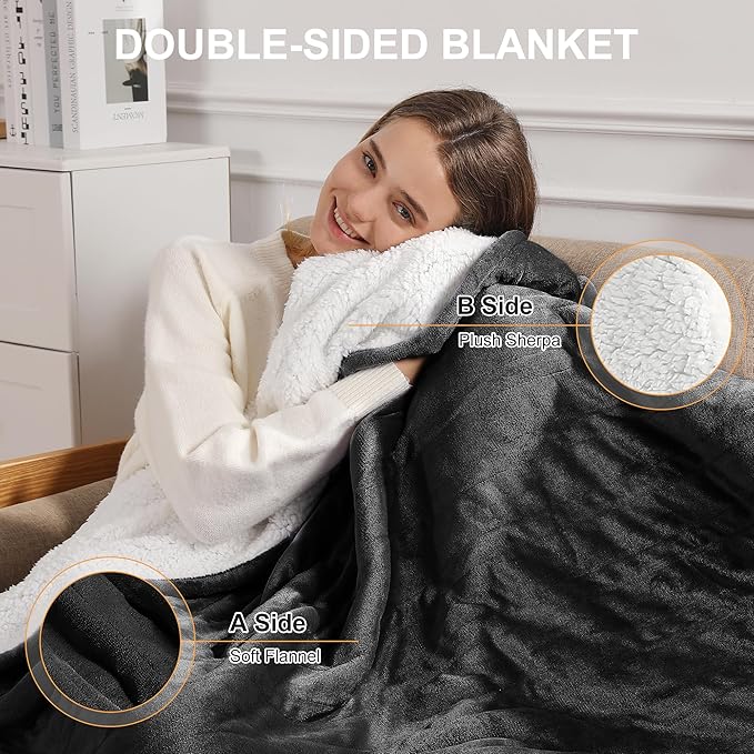 Heated Throw Heating Blanket 50''X60'' - Electric Throw Soft Plush Sherpa with 5 Heating Level & 4 Hour Auto Off, ETL Certified & Overheat Protection, Warm Gifts for Grandma (Charcoal Gray)