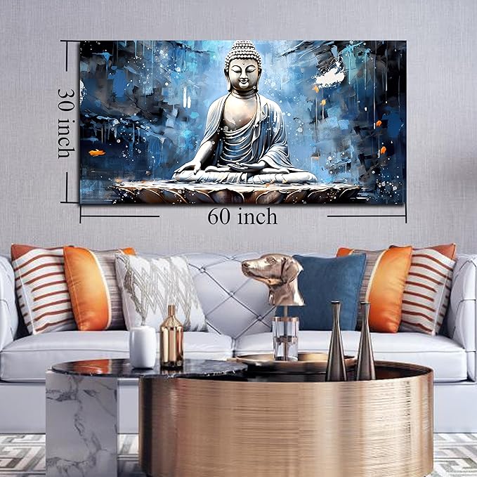 Xxliren Blue Zen Wall Art for Living Room Large Size Meditation Wall Decor Buddha Wall Art Yoga Wall Decor Ready To Hang Size 60 x 30 Inch