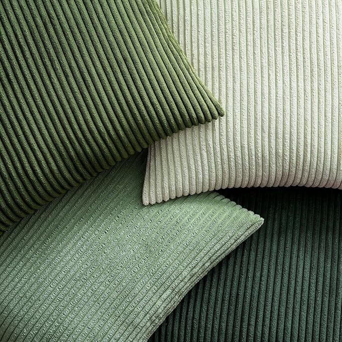 EMEMA Spring Green Decorative Throw Pillow Covers for Couch Bed Livingroom 16x16 Inch Set of 4 Boho Farmhouse Corduroy Striped Square Pillow Case,Western Modern Cushion Covers Home Decor