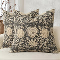 Vintage Floral Print Throw Pillow Covers 20x20 Set of 2 Neutral Modern Farmhouse Pillowcases Accent Decorative Cushion Covers Boho Home Decor for Couch Sofa Chair Bed Living Room, Black