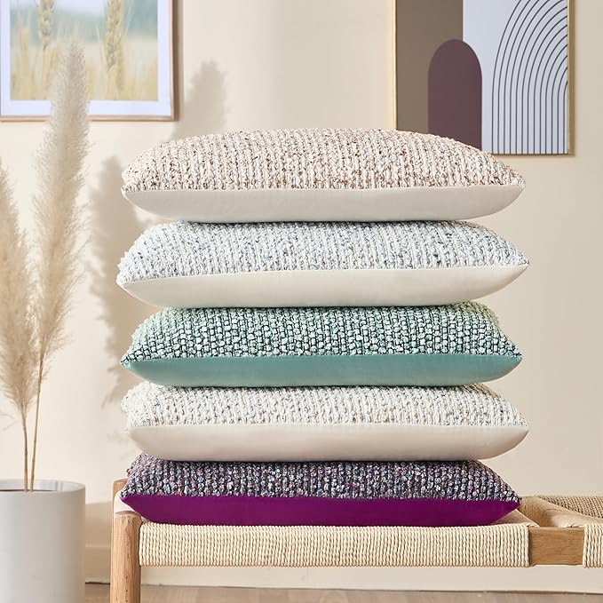 Allorry Decorative Couch Throw Pillow Covers 20x20 Purple Striped Soft Wool Pillow Covers Neutral Textured Boho Cushion Covers for Modern Farmhouse Sofa Bedroom Living Room Decor SY011-E20