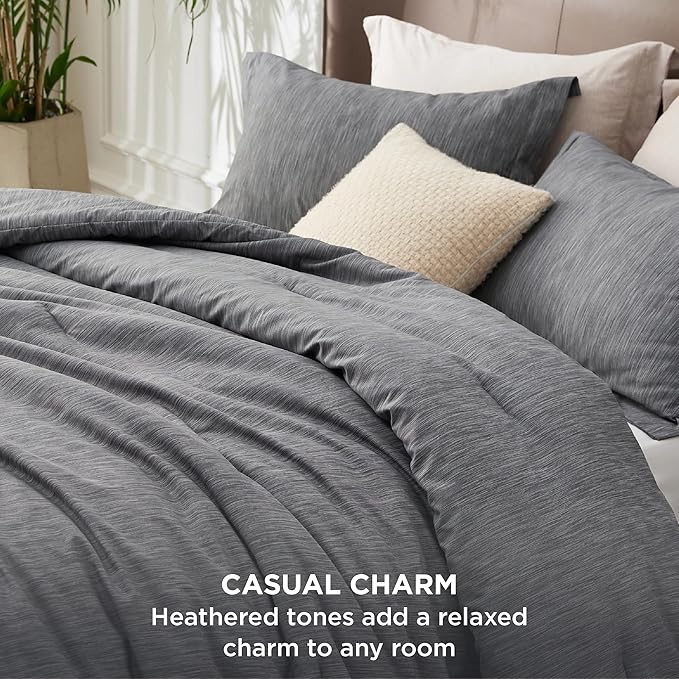 Bedsure Oversized Queen Comforter Set - Charcoal Grey Soft Bedding for All Seasons, Cationic Dyed Bed Set, 3 Pieces, 1 Oversized Queen Size Comforter (98"x 98") and 2 Pillow Shams (20"x 26"+2")