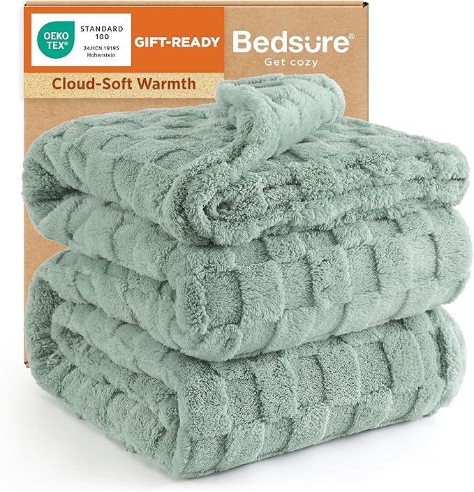 Bedsure GentleSoft King Size Blanket for Bed - Super Soft Cozy Blankets for Women Men Girls, Large Fuzzy Fleece Spring Throw for Bedroom Decor, Sage Green,108x90 Inches