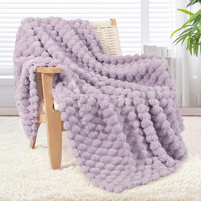 Whale Flotilla Throw Blanket for Couch with Jacquard Pattern, Fuzzy Soft Cozy Exquisite Blankets for All Season, Warm and Fluffy, 50x60 Inch, Lilac