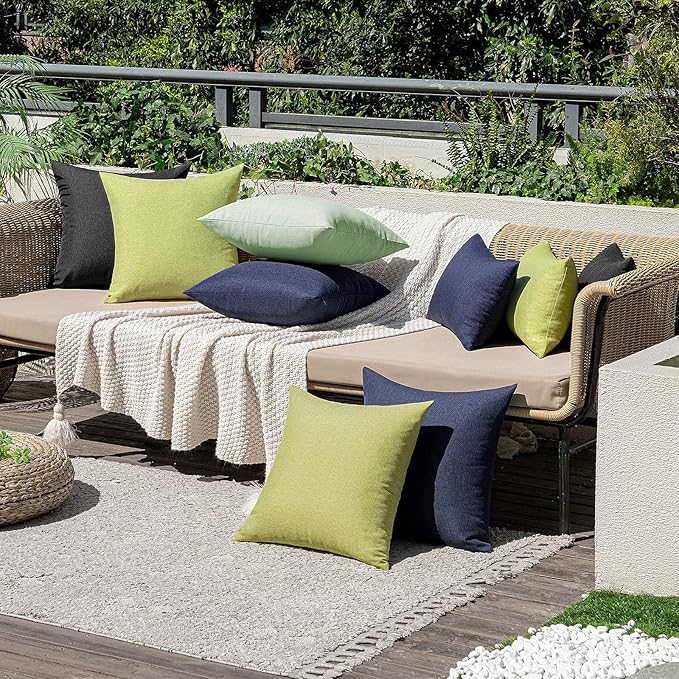 MIULEE Pack of 2 Decorative Outdoor Solid Waterproof Throw Pillow Covers Spring Faux Linen Garden Farmhouse Cushion Cases for Patio Tent Balcony Couch Sofa 18x18 Inch Moss Green