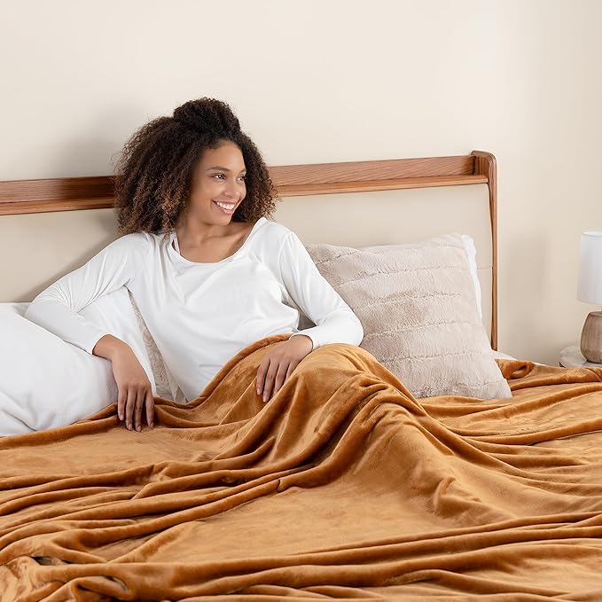 Berkshire Blanket Classic VelvetLoft® Solid Bed Blanket, King Size Bed Blanket, Lightweight Soft Fuzzy Plush Blanket for Bed and Couch, Butterscotch Orange, 90x108 Inches