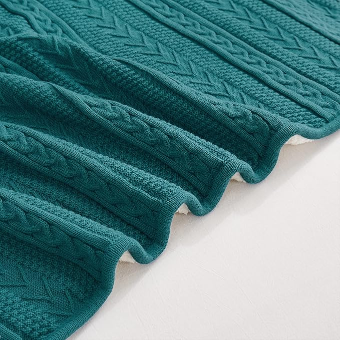 Longhui bedding Acrylic Cable Knit Sherpa Throw Blanket - Thick, Soft, Big, Cozy Lake Blue Knitted Fleece Blankets for Couch, Sofa, Bed - Large 60 x 80 Inches Coverlet All Season