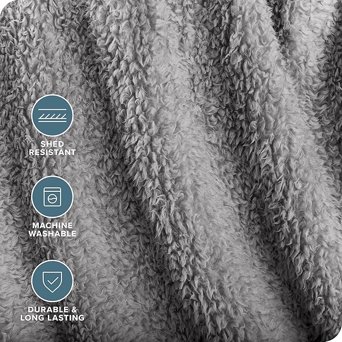 Bare Home Faux Shearling Blanket - King Size - Blanket for Bed, Sofa, Couch, Camping, Travel, and Gifts - Warm & Lightweight - Fluffy & Soft (King, Solid Light Grey)
