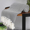 Peshtemania Premium Cotton Light Weight Boho Throw Blanket 50”x60” Gray Black and Off White for Bed Chair Couch Farmhouse Turkish Throws for Sofa Bedroom Outdoor Fall Throw Blanket Yoga Blanket