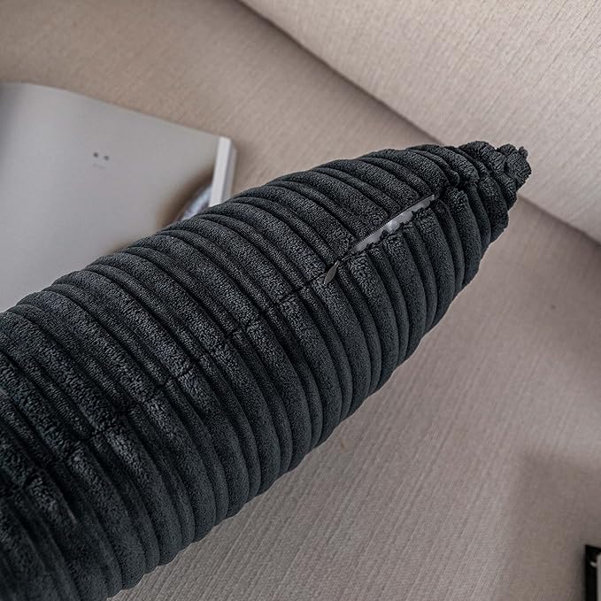UGASA 14x20 Inch Christmas Pillow Cover Pack of 1 Soft Boho Stripe Corduroy Long Rectangle Lumbar Cushion Case Farmhouse Decorative Pilowcase for Bed, Couch, Sofa, Bedroom, Living Room, Dark Grey