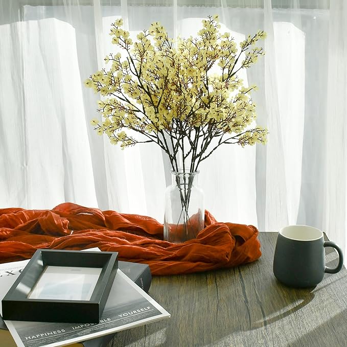 Mandy's Light Yellow Artificial Baby’s Breath Flowers 6 Bundles Silk Gypsophila, 18.5 Inch European Style Modern Home Decor Centerpiece, Neutral Wedding Flower Arrangements