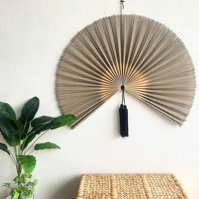 ChumDecor Fan Wall Decor, Japanese Giant Fan, Large Bamboo Fan Wall Art For Boho Hanging Headboard, Decorative Folding Fans For Over Bed, Asia Trending (Gray 40inch)