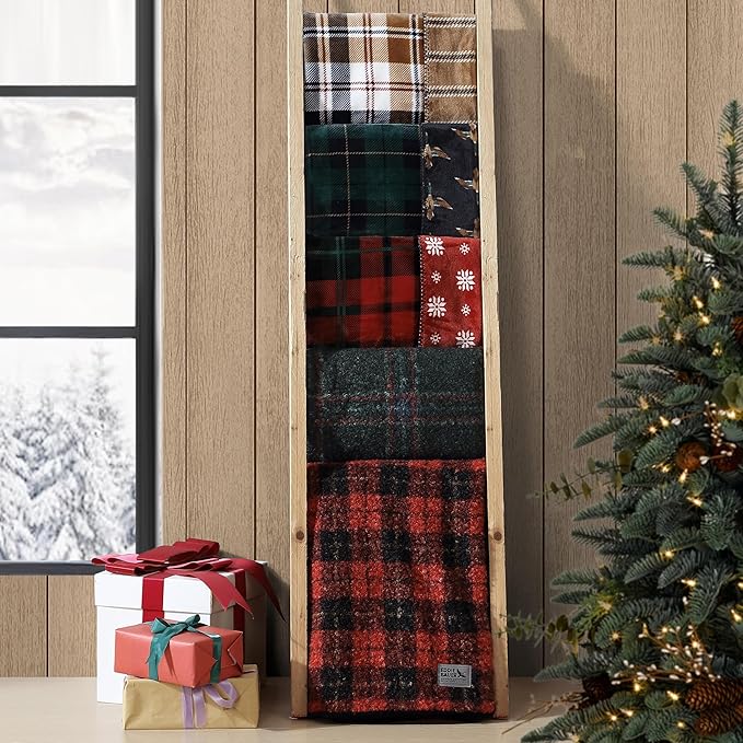 Eddie Bauer - Throw Blanket, Brushed Fleece & Plush Sherpa Soft Blanket, Throw Blanket for Couch & Bed (Cabin Plaid Purple, 50" x 60")