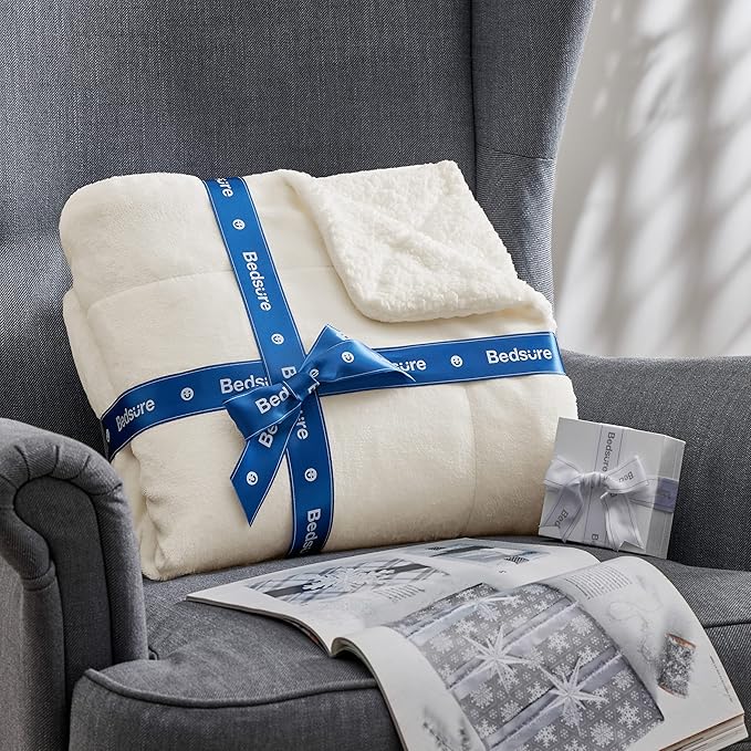 Bedsure GentleSoft Sherpa Fleece Twin Size Blanket for Couch, Non-Heated, Thick and Warm Throw for Women and Men, Soft Fuzzy Plush Twin Blanket for Spring, Cream, 60x80 Inches