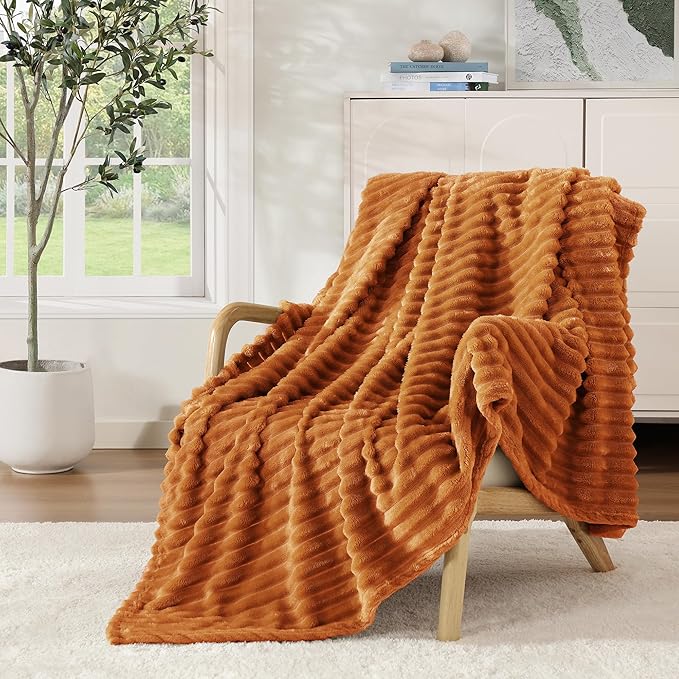 Monbix Yellow-Brown Fleece Throw Blanket for Couch- Room Decor Soft Cozy Blankets for Women, Lightweight Fuzzy Fleece Flannel Bed Blanket Suitable for All Seasons(60"×80",Yellow-Brown)