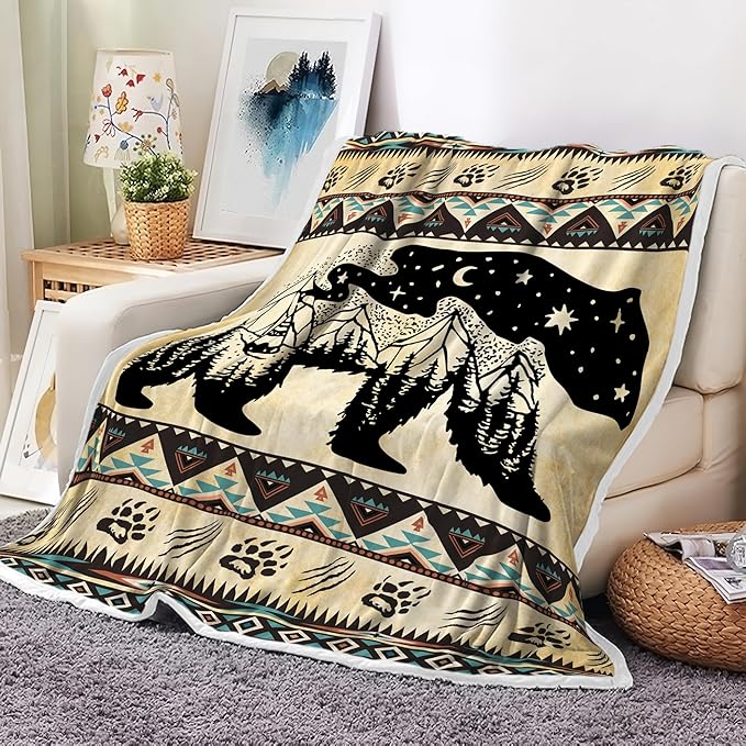 Rustic Cabin Throw Blankets, Hunting Camping Cozy Warm Bed Couch Blanket, Rustic Bear Moose Forest Vintage Western Decor Theme Fleece Flannel Throws to Decorate the Room and Bedroom 60X90IN（Yellow）