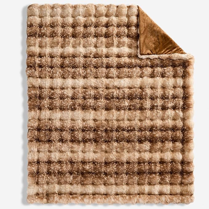 WDCOZY Deer Fawn Animal Print Bubble Throw Blanket, Luxury Faux Rabbit Fur Mink Plush Throw for Couch, Sofa and Bed, Soft Fluffy Fuzzy Cozy Blanket for Women, Thick and Warm, 50x60 inches, 950 GSM