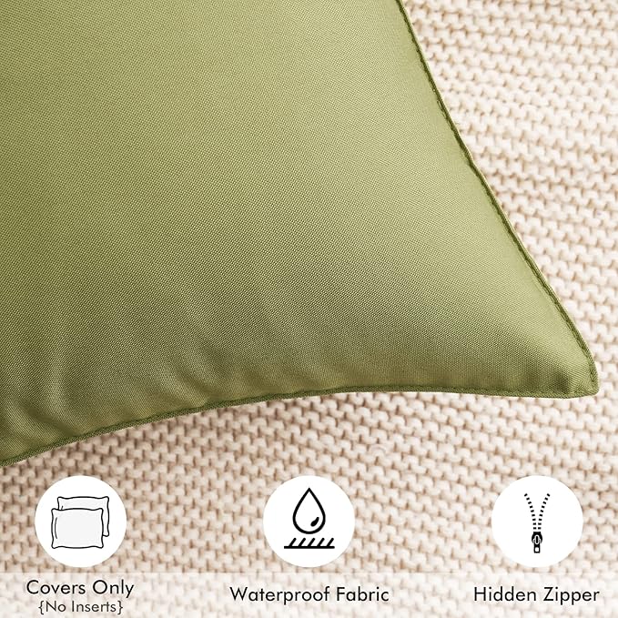 MIULEE Pack of 2 Decorative Outdoor Waterproof Pillow Covers Garden Cushion Sham Throw Pillowcase Shell for Spring Patio Tent Couch 18x18 Inch Sage Green