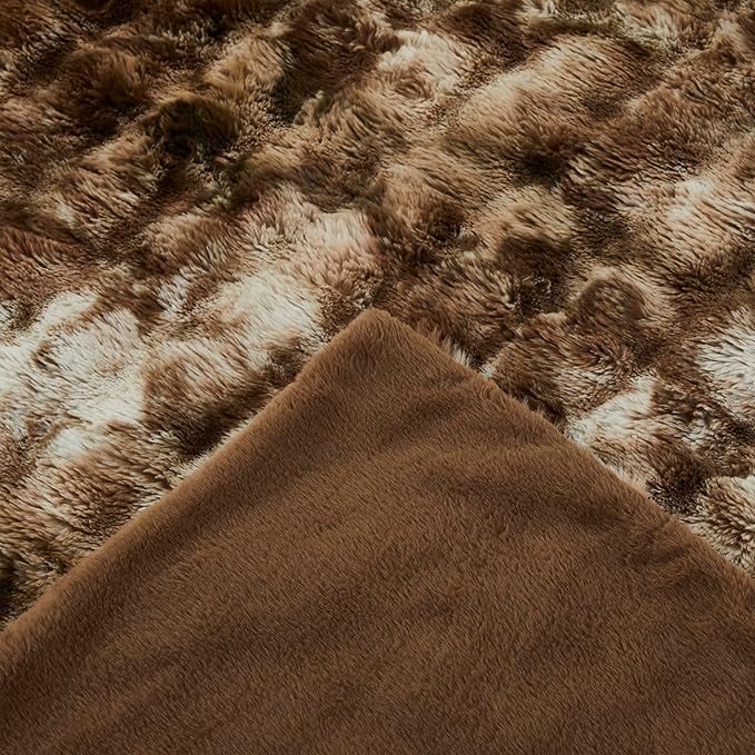 Faux Fur Throw Blanket for Couch Cozy Fuzzy Soft Plush Thick Fluffy Fleece Bubble Blanket for Sofa Bedroom Living Room, 63x79 Inches Coffee