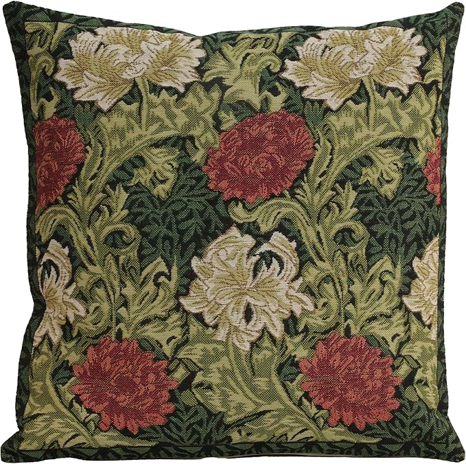 Charlotte Home Furnishings Throw Pillow Covers 16x16 in Green Chrysanthemum Decorative Pillow Covers Boho European Tapestry Cushion Cases Living Room Cozy Home Decor Jacquard Woven Soft Cotton
